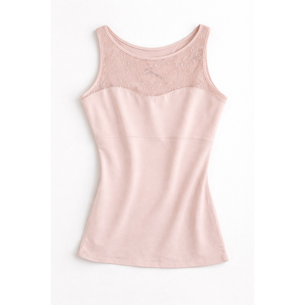SPANX Tank Top Soft Pink Lace Mesh Sleeveless Shapewear Camisole Large